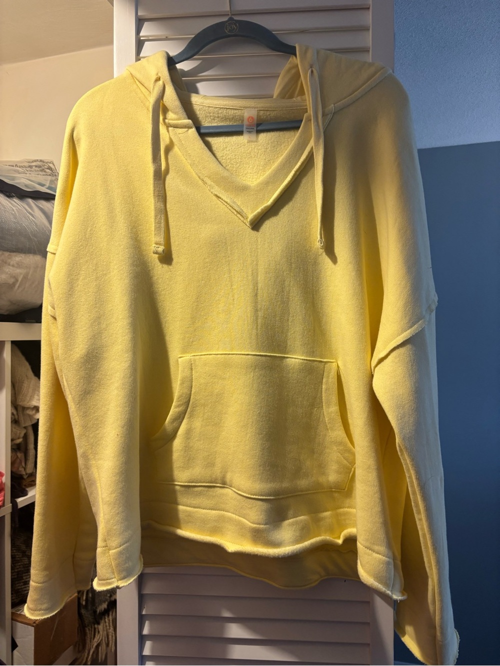 Mono B Soft Yellow V-Neck Hooded Sweater